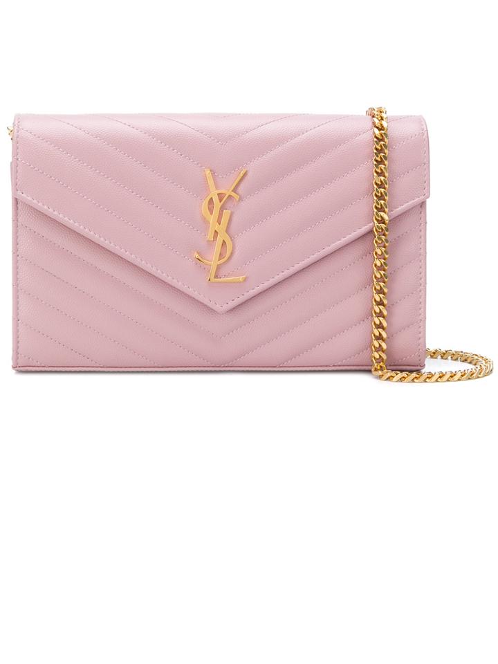 Saint Laurent Foldover Logo Crossbody Bag - Pink & Purple