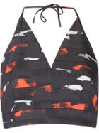 Andrea Marques Abstract Print V-neck Top