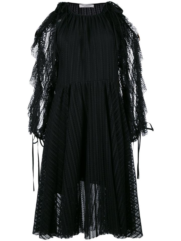 Philosophy Di Lorenzo Serafini - Flutter Sleeve Dress - Women - Cotton/polyamide/polyester - 40, Black, Cotton/polyamide/polyester