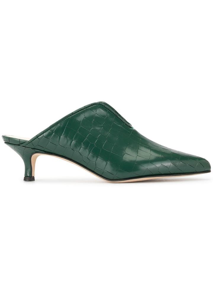 Tibi Crocodile Embossed Mules - Green