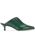 Tibi Crocodile Embossed Mules - Green