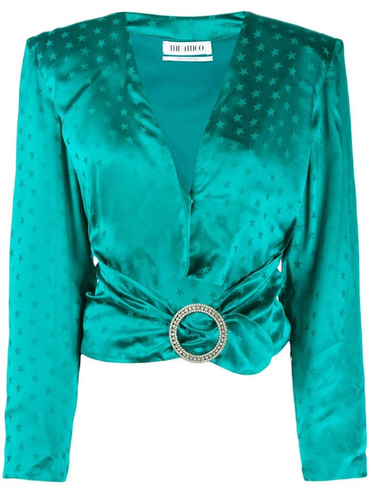Attico Star Print Crystal-buckled Blouse - Green