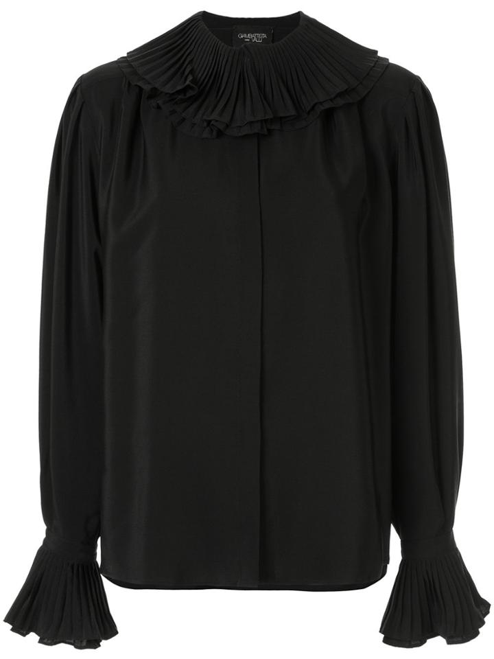Giambattista Valli Silk Frilled Collar Blouse - Black