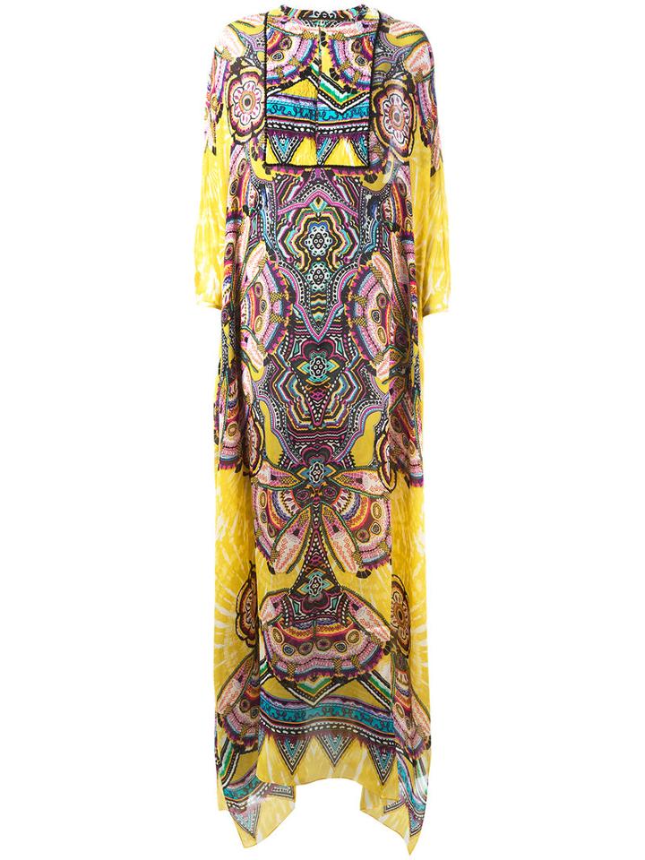 Roberto Cavalli Aztec Print Handkerchief Dress, Women's, Size: 44, Yellow/orange, Cotton/silk/spandex/elastane/silk