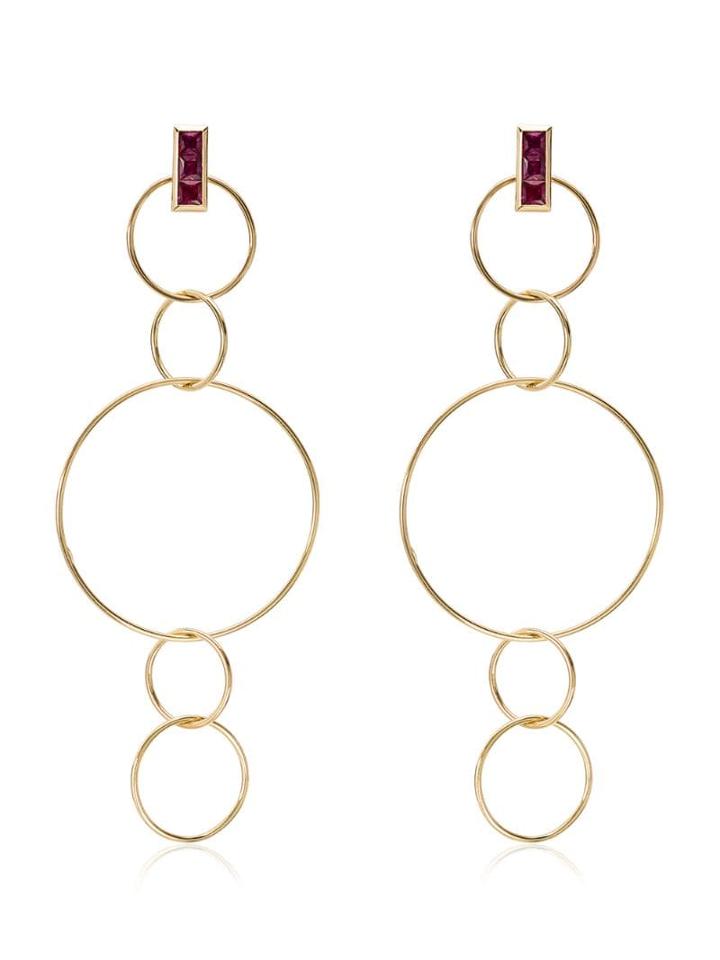 Ileana Makri 18kt Yellow Gold Ruby Embellished Dangling Hoop Earrings