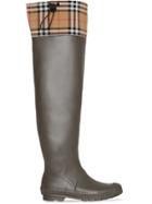 Burberry Vintage Check And Rubber Knee-high Rain Boots - Brown