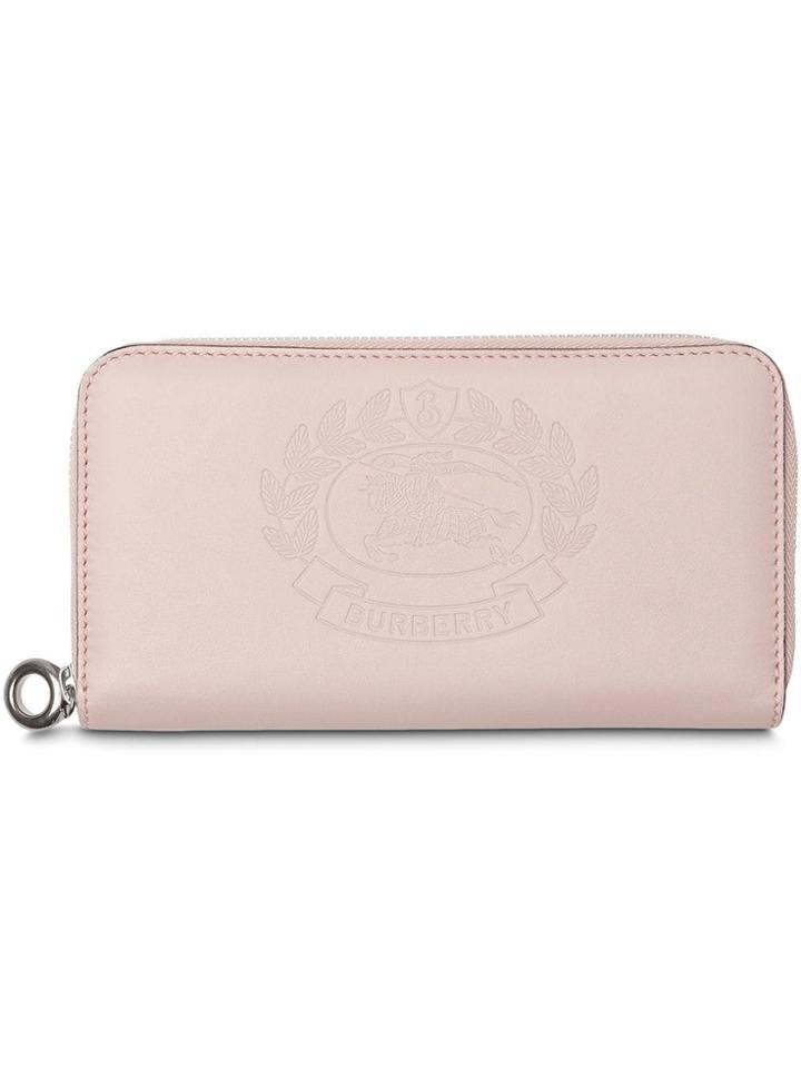Burberry Embossed Crest Two-tone Leather Ziparound Wallet - Pink