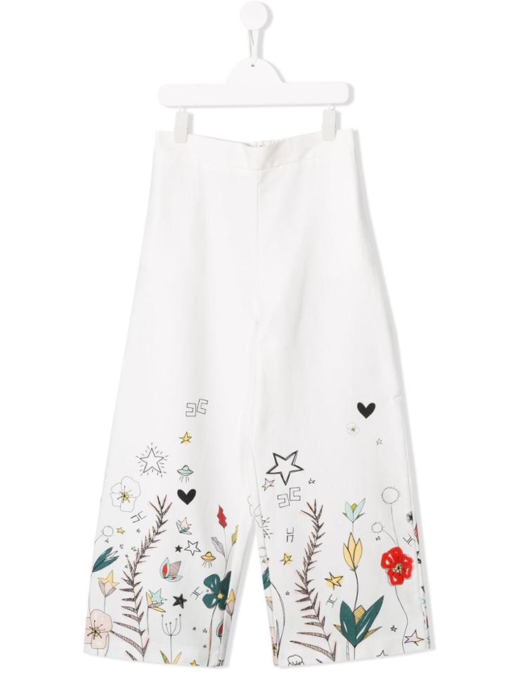 Elisabetta Franchi La Mia Bambina Teen Floral Wide-leg Trousers -