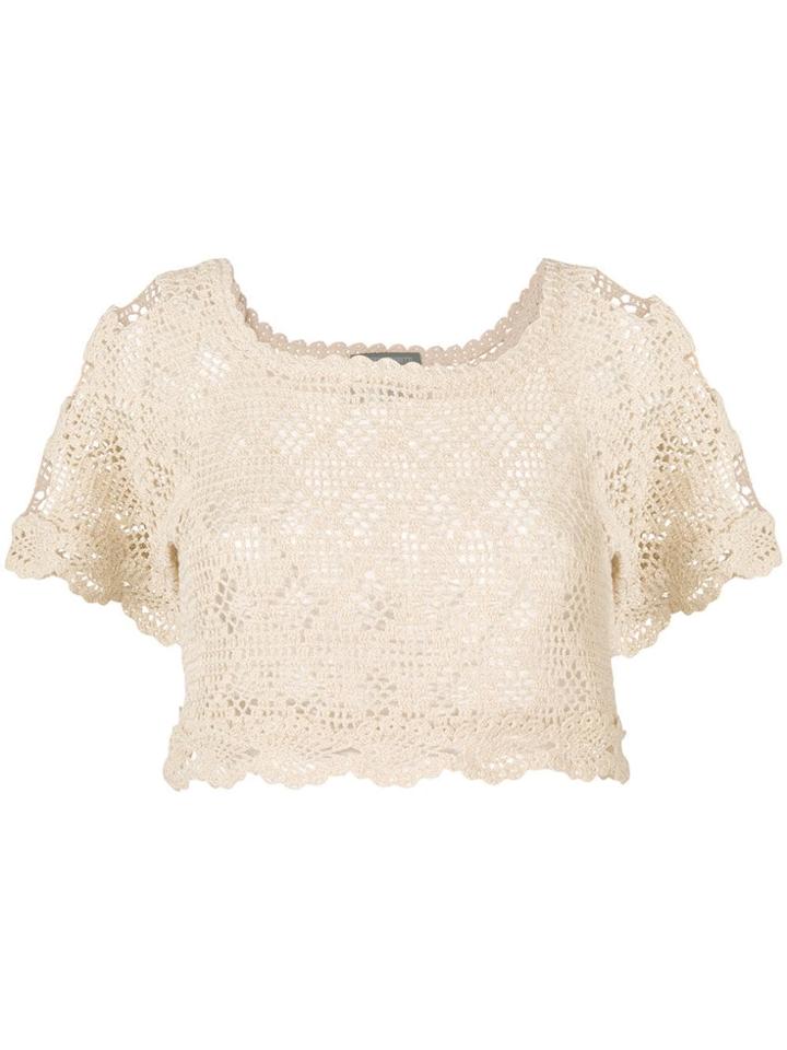 Alberta Ferretti Crochet Cropped Top - Neutrals
