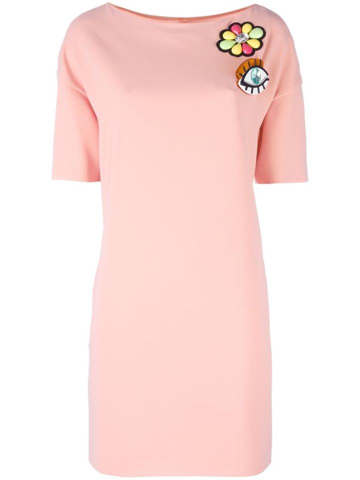 Boutique Moschino Boat Neck Embellished Dress, Women's, Size: 44, Pink/purple, Triacetate/polyester/acetate