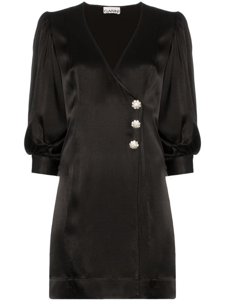 Ganni Wrap-front Mini Dress - Black