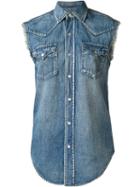Saint Laurent Sleeveless Denim Shirt, Women's, Size: Large, Blue, Cotton/linen/flax