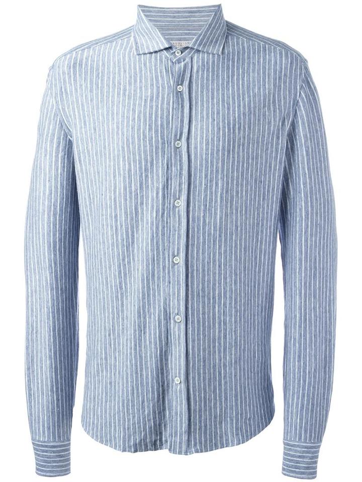 Brunello Cucinelli Striped Shirt, Men's, Size: Xxl, Blue, Linen/flax/spandex/elastane