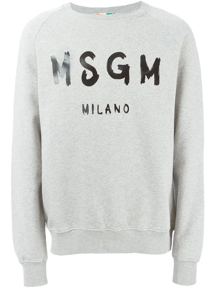 Msgm Logo Print Jumper, Men's, Size: Xl, Grey, Cotton