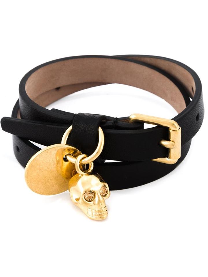 Alexander Mcqueen Double Wrap Skull Bracelet, Women's, Black