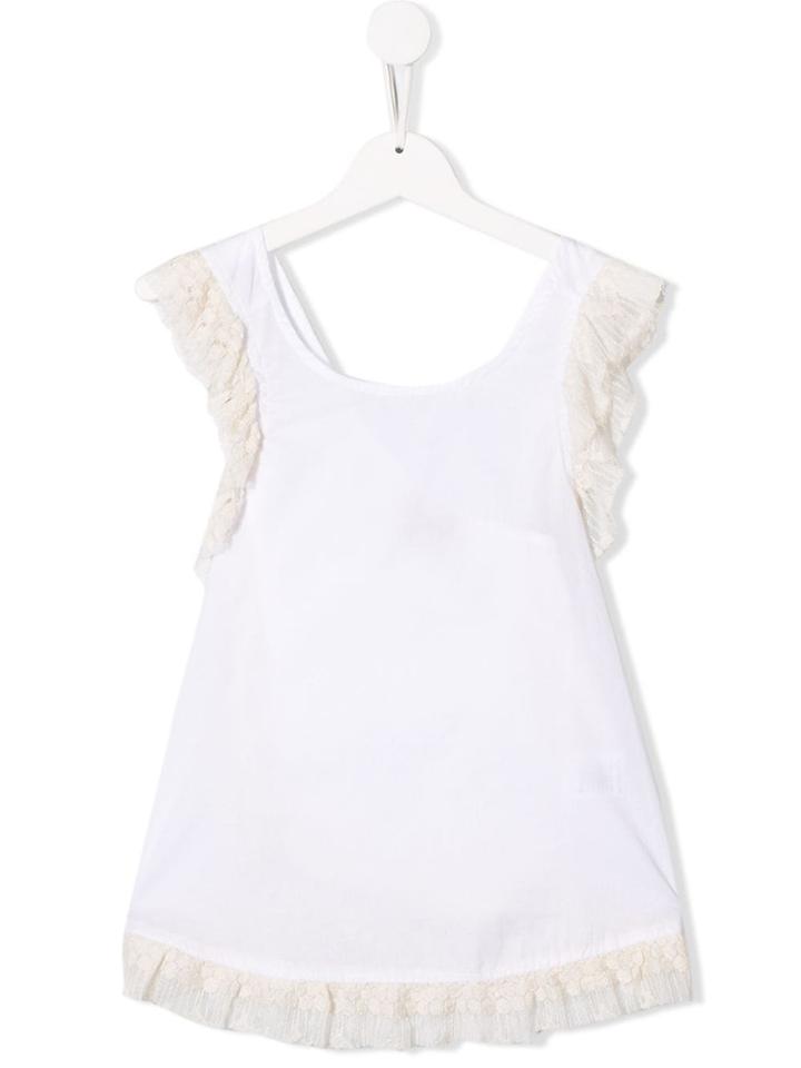 Mariuccia Milano Kids Teen Lace Sleeve Longline T-shirt - White