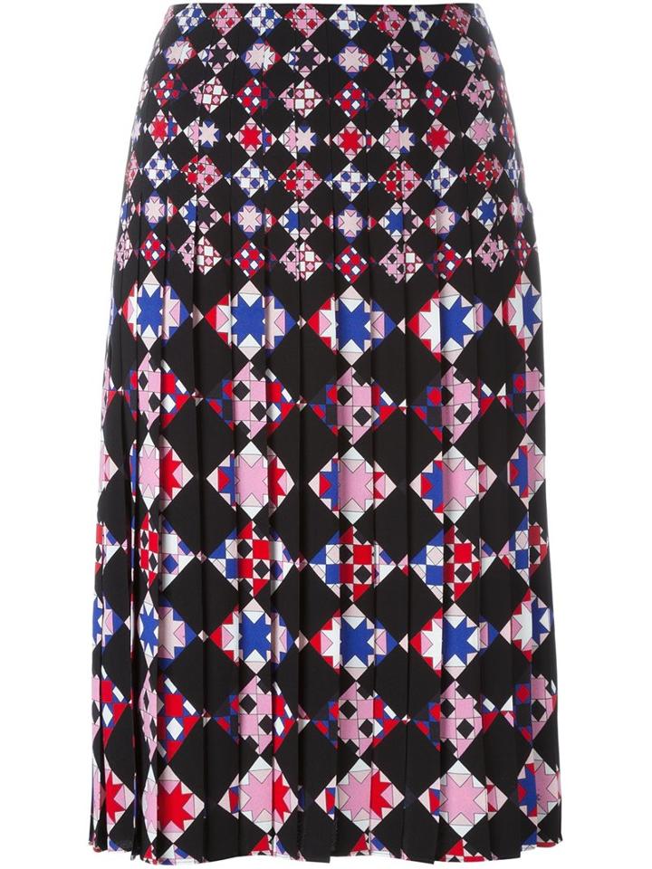 Emilio Pucci Geometric Print Pleated Skirt, Women's, Size: 44, Black, Viscose