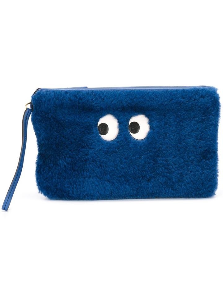 Anya Hindmarch 'eyes' Small Clutch, Women's, Blue, Sheep Skin/shearling