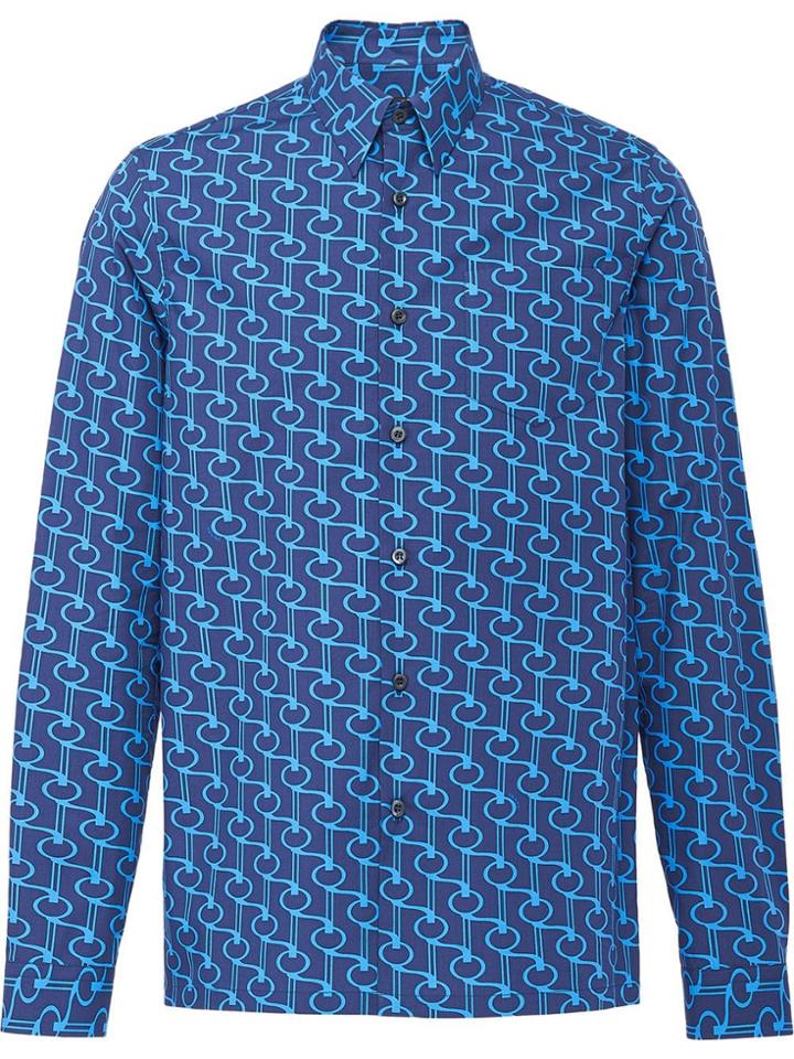 Prada Poplin Shirt With Key Print - Blue