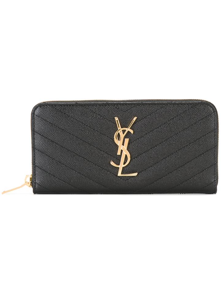 Saint Laurent Monogram Zip Around Wallet - Black