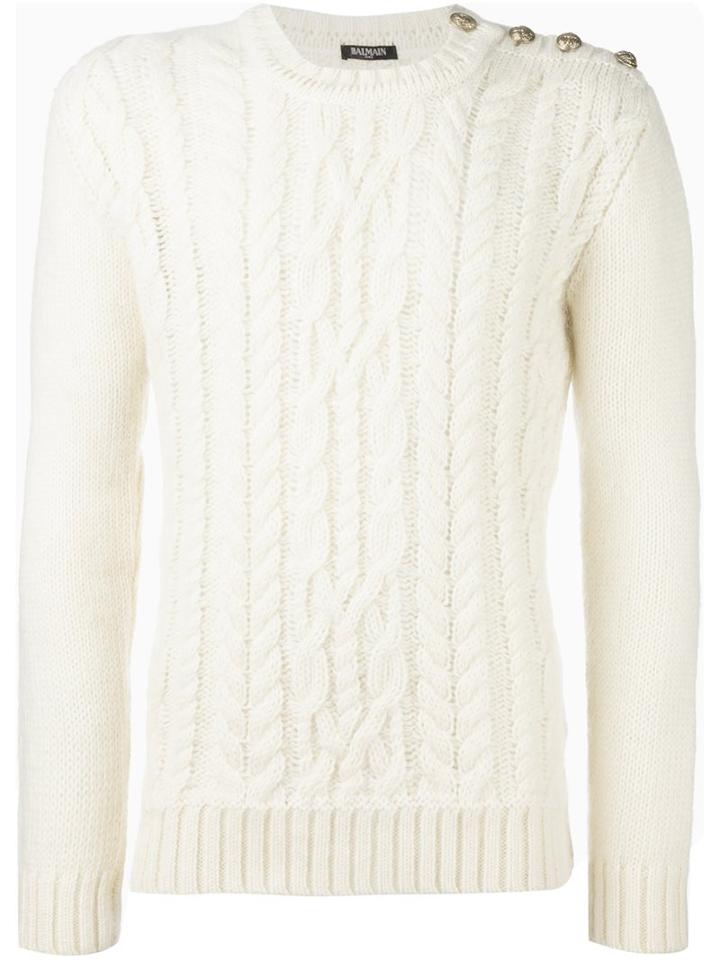 Balmain Cable Knit Jumper, Men's, Size: Medium, White, Polyamide/mohair/wool