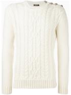 Balmain Cable Knit Jumper, Men's, Size: Medium, White, Polyamide/mohair/wool