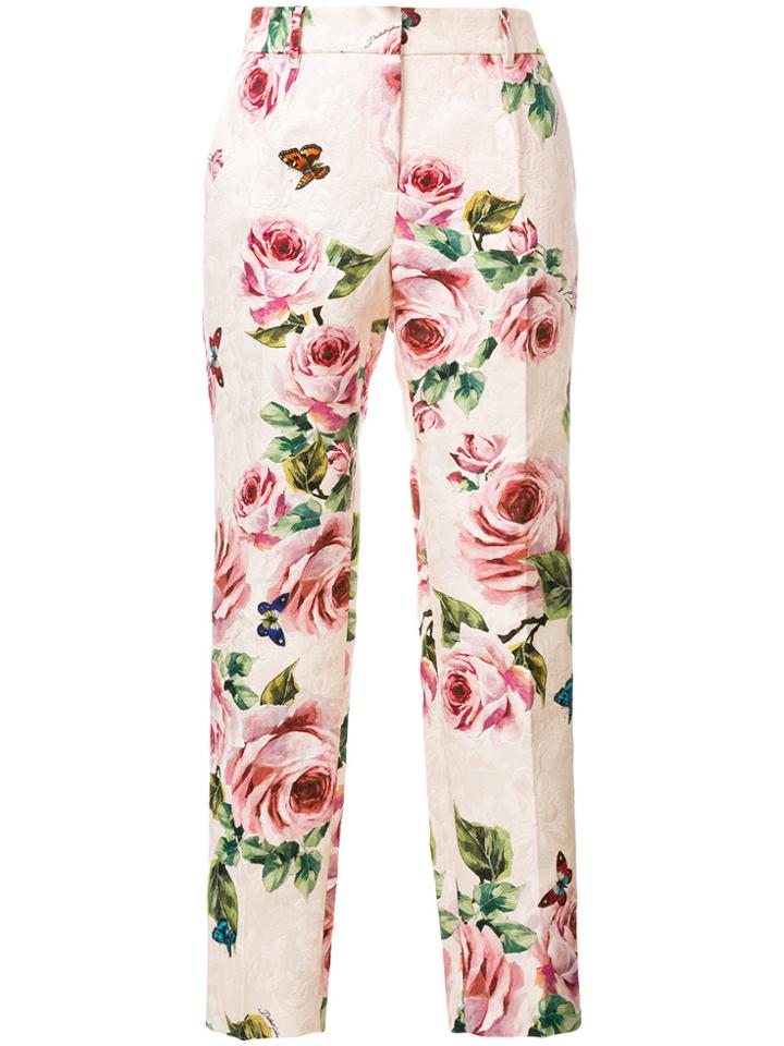 Dolce & Gabbana Rose Print Brocade Trousers - Nude & Neutrals