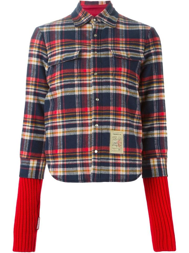 Dsquared2 Contrasted Panel Jacket, Women's, Size: 40, Red, Cotton/calf Leather/polyamide/wool