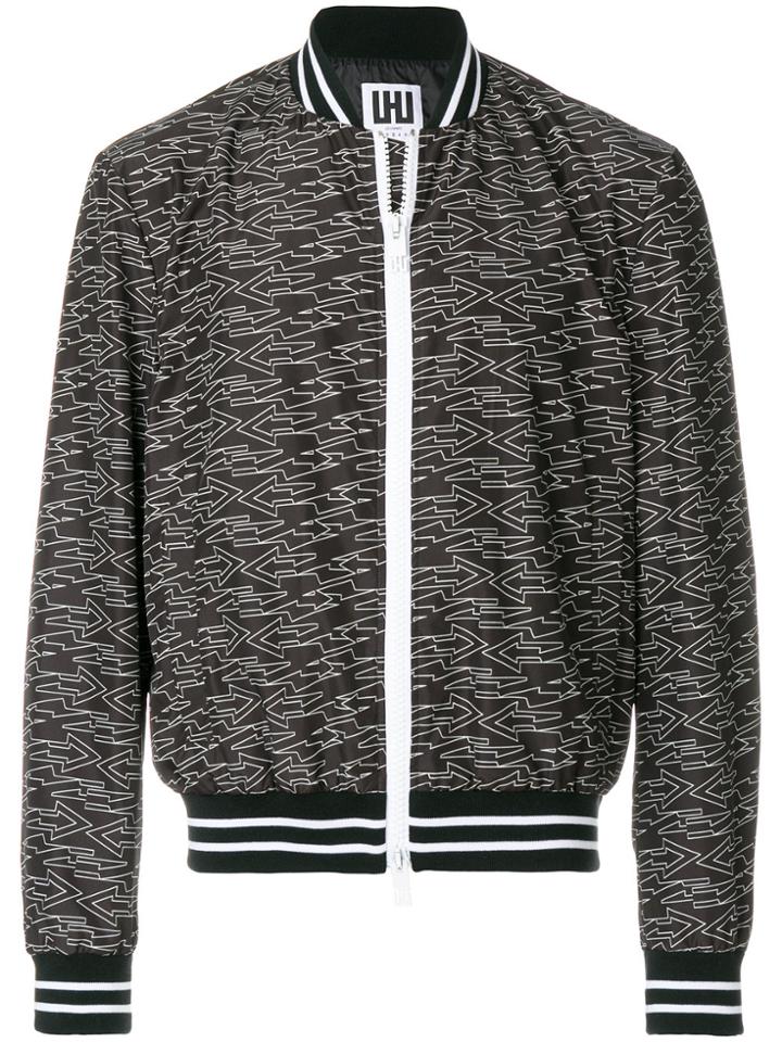 Les Hommes Urban Arrow Print Bomber Jacket - Black