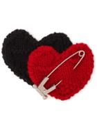 Prada Knitted Double Heart Pin - Red