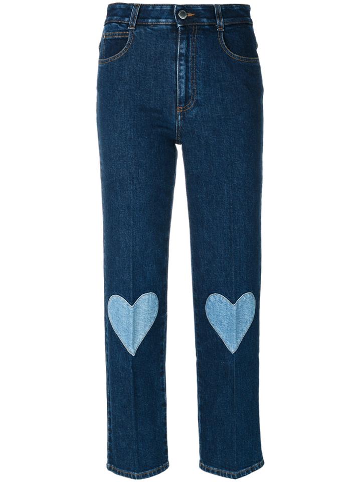 Stella Mccartney Cropped Heart-embroidered Jeans - Blue