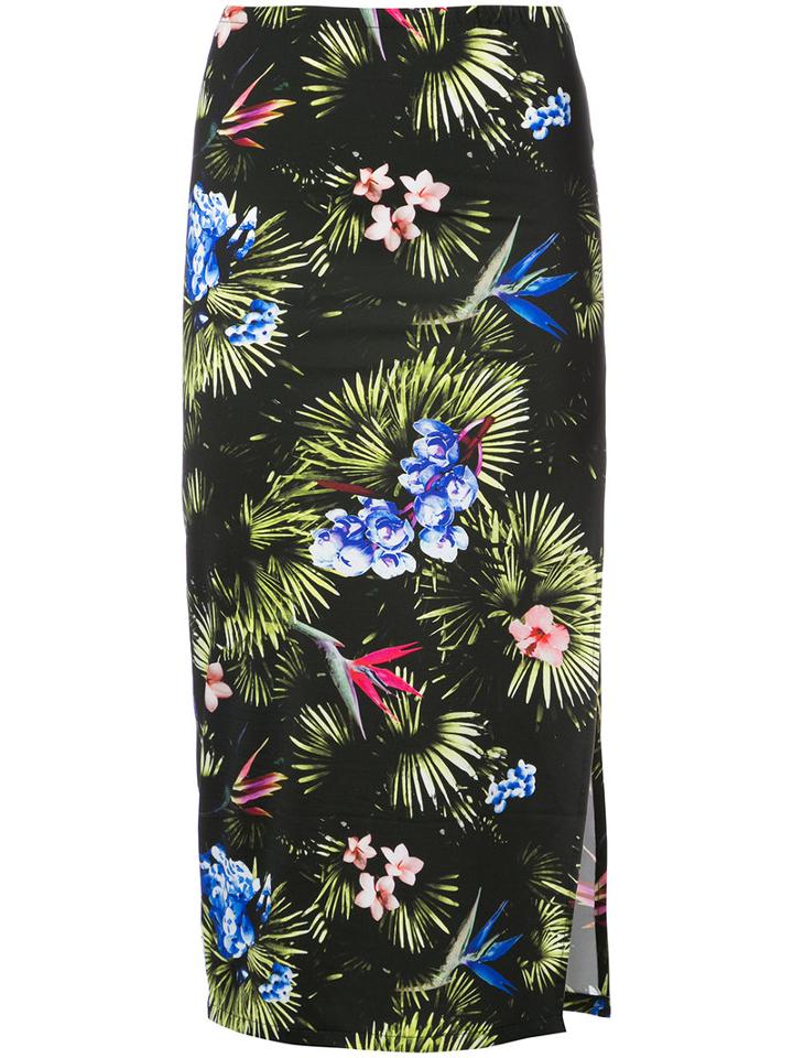 Tropical Print Slit Skirt - Women - Nylon/spandex/elastane - Xs, Black, Nylon/spandex/elastane, Fleur Du Mal