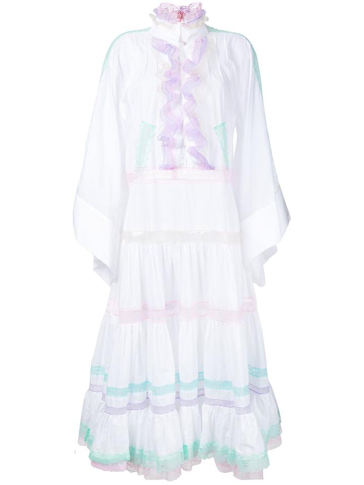 Natasha Zinko - Flared Sleeves Ruffled Dress - Women - Cotton/polyamide - 38, White, Cotton/polyamide