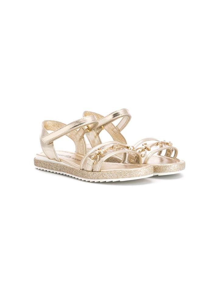 Cesare Paciotti Kids Teen Front Metal Detail Sandals - Gold