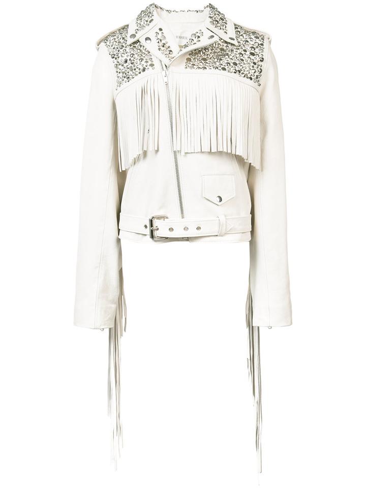 Rodarte - Studded Biker Jacket - Women - Silk/leather - M, White, Silk/leather