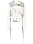 Rodarte - Studded Biker Jacket - Women - Silk/leather - M, White, Silk/leather