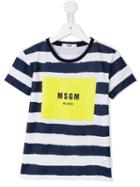 Msgm Kids Logo Print Striped T-shirt, Boy's, Size: 10 Yrs, Blue