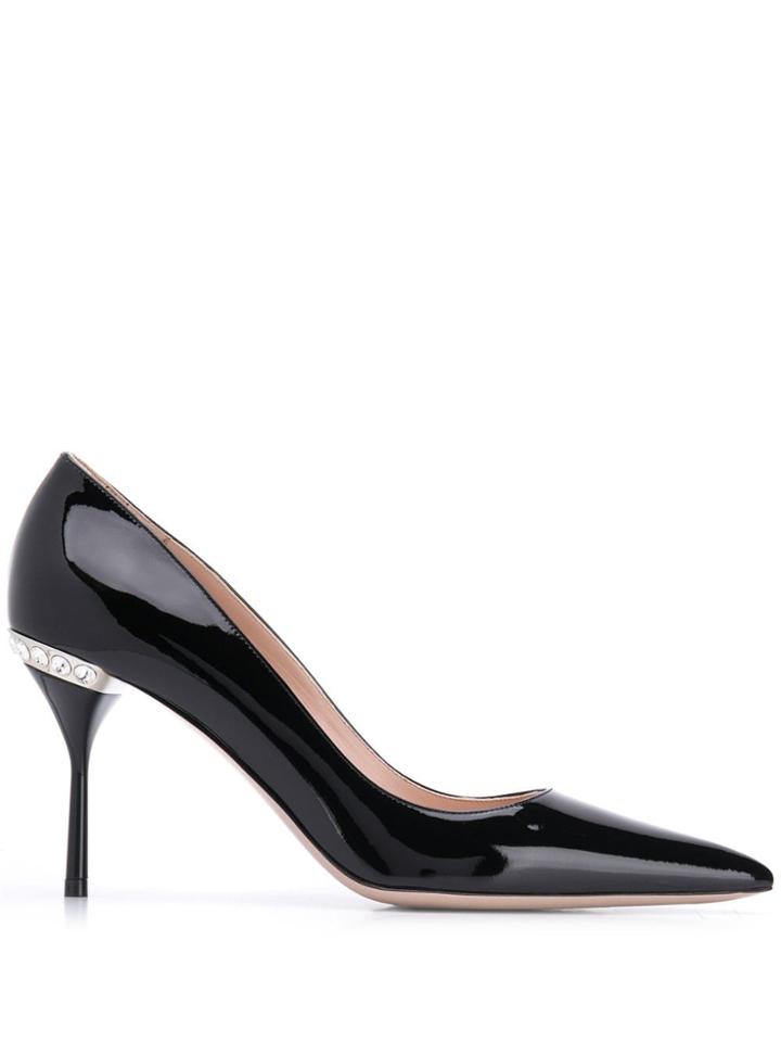 Miu Miu Patent Leather Embellished Pumps - Black