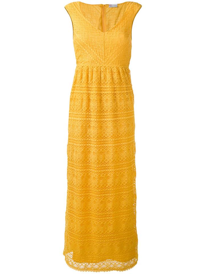Red Valentino Lace Detail Dress, Women's, Size: Large, Yellow/orange, Cotton/polyamide/spandex/elastane/acetate