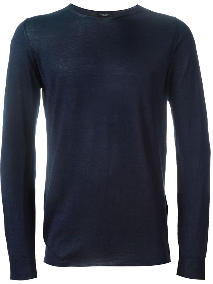 Roberto Collina Crew Neck Sweater, Men's, Size: 50, Blue, Cotton