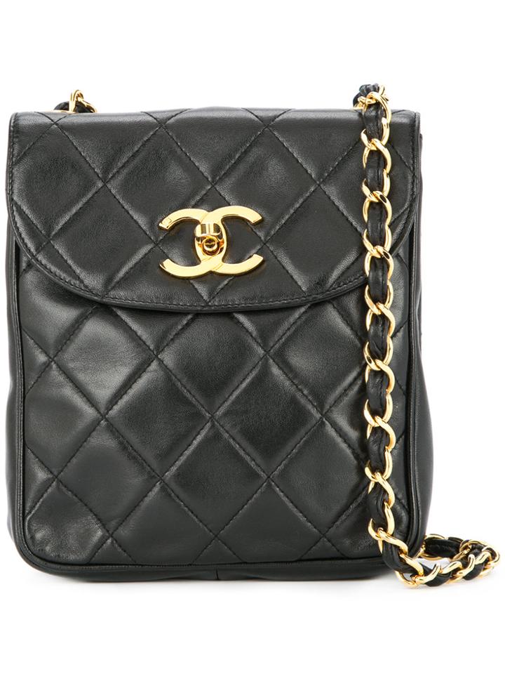 Chanel Vintage Quilted Jumbo Cc Shoulder Bag - Black