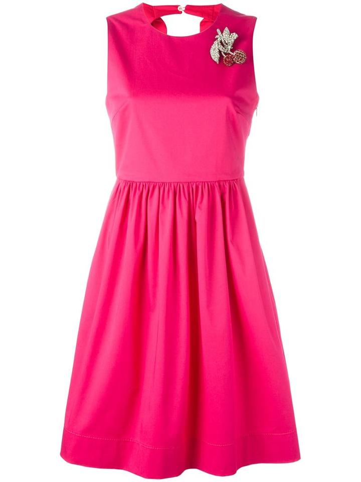 No21 - Cherry Brooch Sleeveless Dress - Women - Cotton/spandex/elastane - 40, Pink/purple, Cotton/spandex/elastane