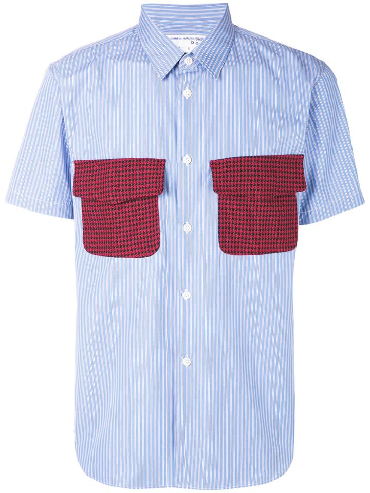 Comme Des Garçons Shirt Boys Striped Contrast Pocket Shirt - Blue