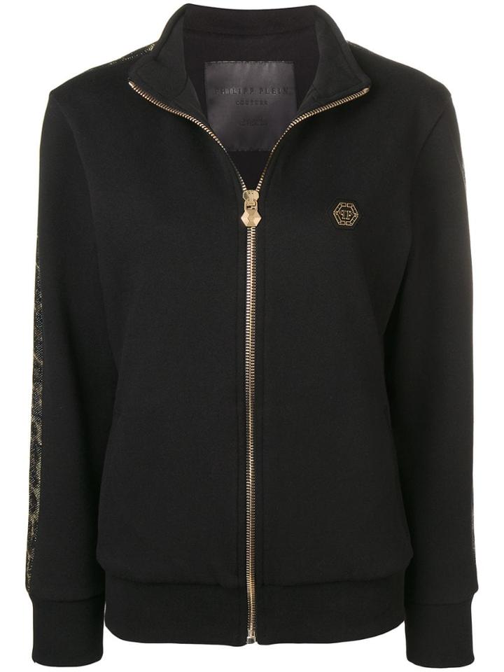 Philipp Plein Rhinestone Leopard Trim Track Jacket - Black