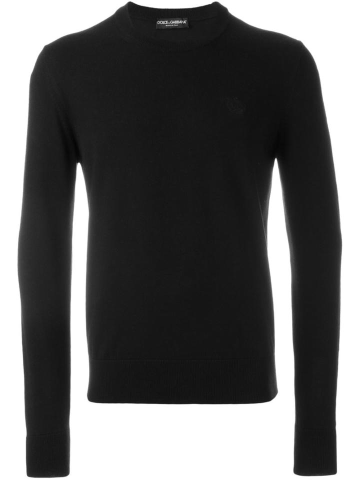 Dolce & Gabbana Embroidered Crown Jumper, Men's, Size: 48, Black, Virgin Wool