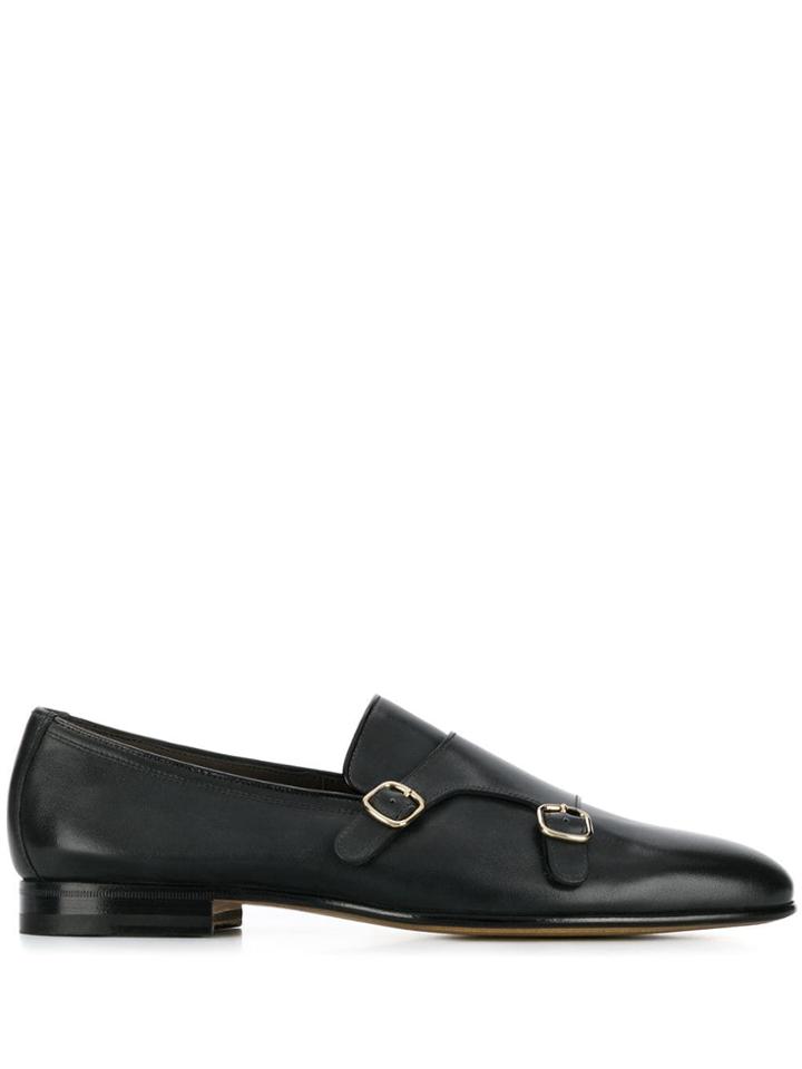 Santoni Buckle Monk Shoes - Black