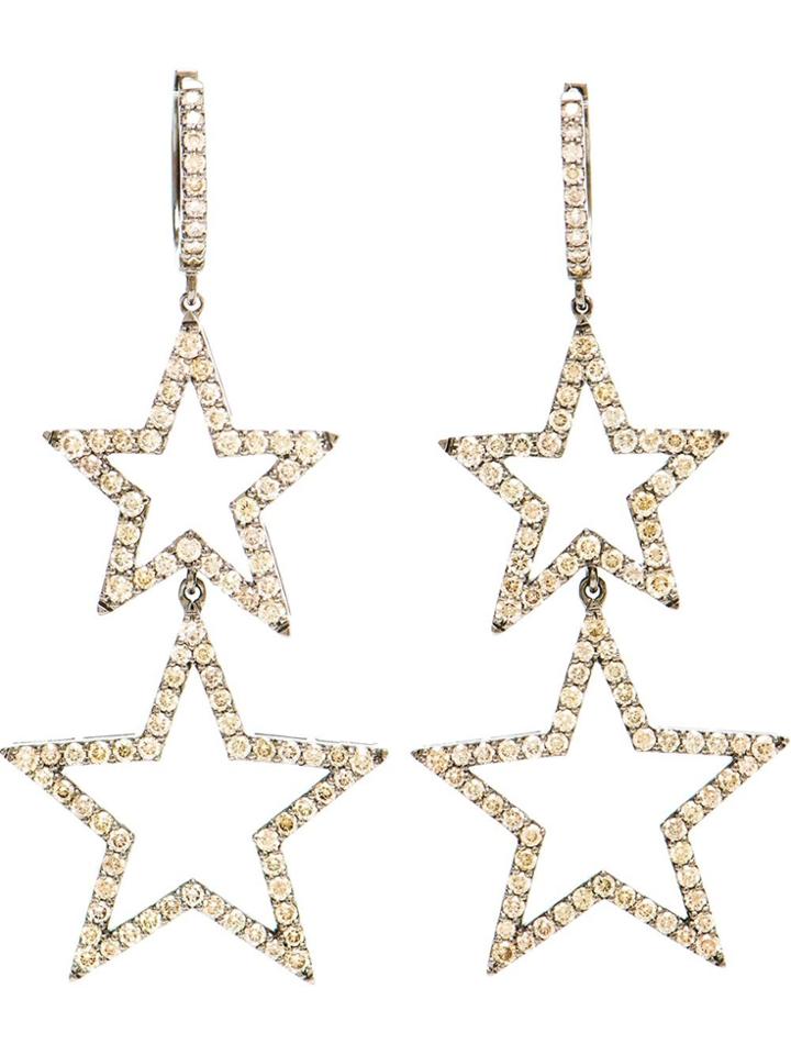 Rosa De La Cruz Burnished Gold And Brown Diamond Star Earrings - White