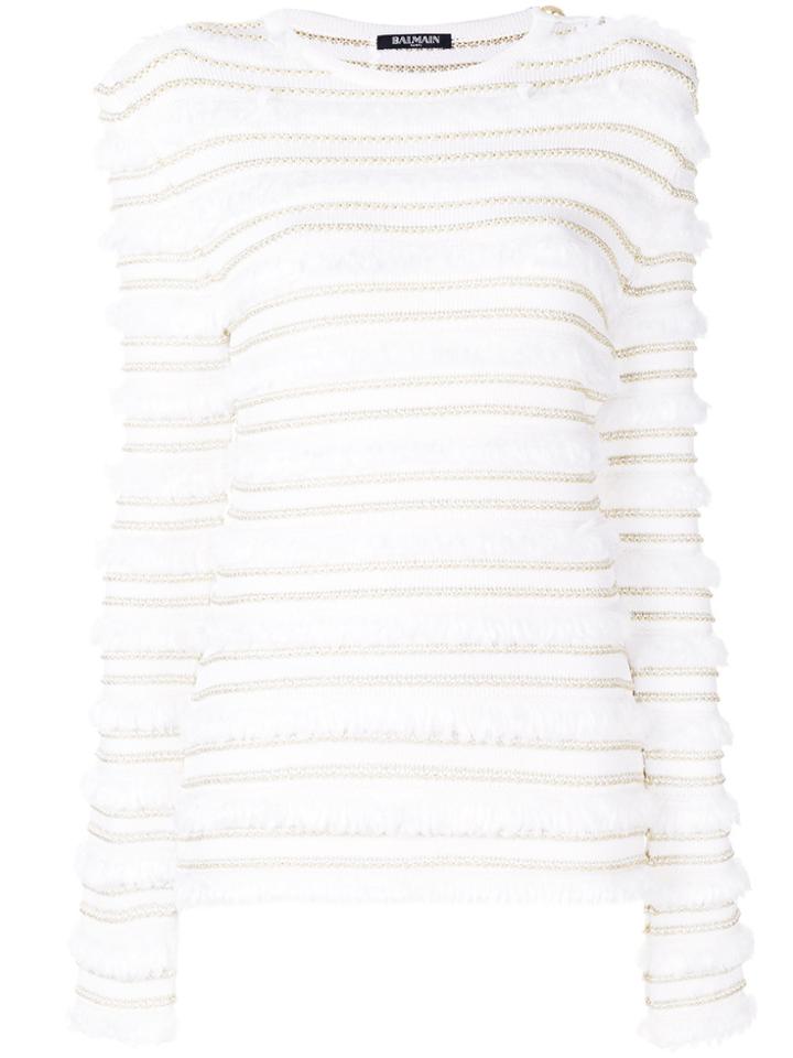 Balmain Contrasting Embellished Sweater - White