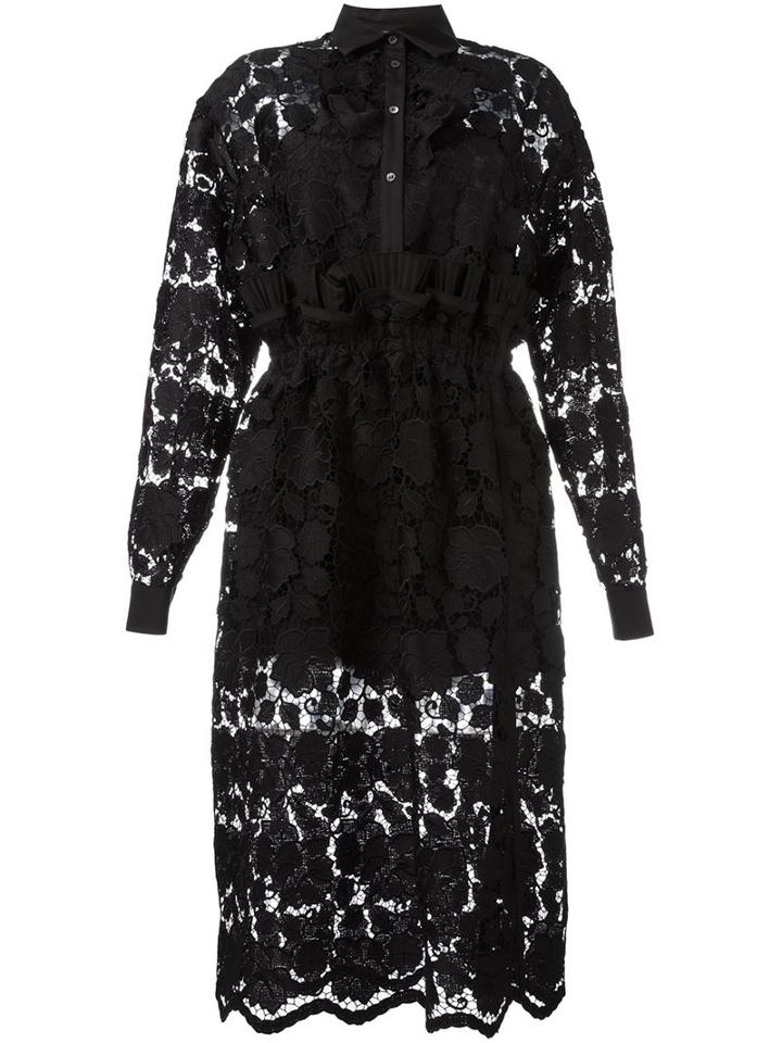 No21 Lace Shirt Dress, Women's, Size: 40, Black, Acetate/silk/polyester/cotton