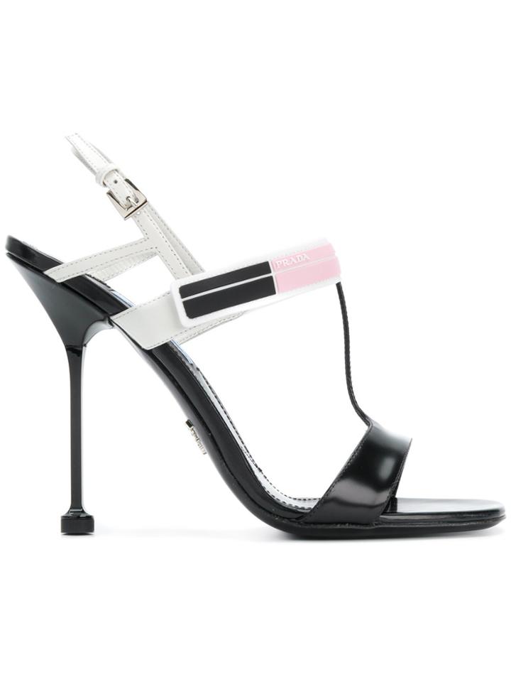 Prada Pin Heeled Sporty Sandals - Black